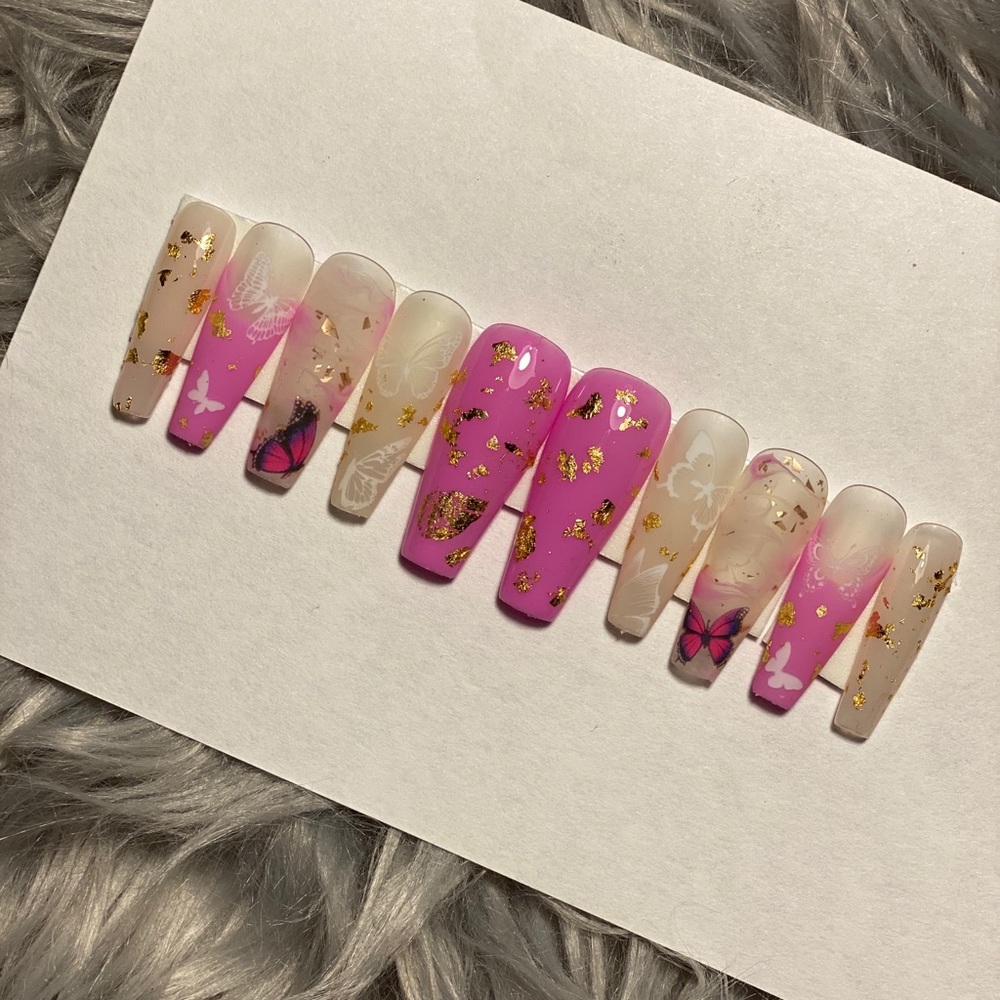Pink Butterfly Press on Nails